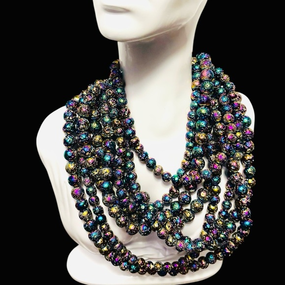 Sassy Jones Makemba Lava Beaded Statement Chain - Aurora Borealis - Picture 2 of 4